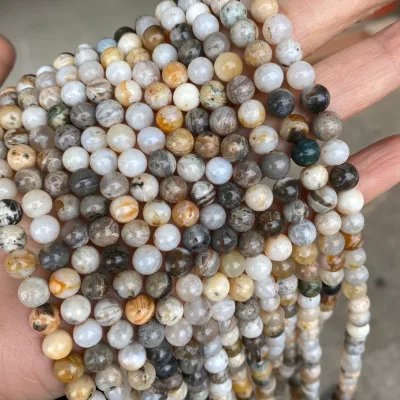 Bamboo Agate Stone Beads Wholesale Natural Stone Gemstone Loose Round Green Bamboo Leaf Agate Beads for Jewelry Making