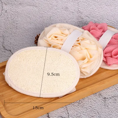 Oval Loofah Sponge Shower Brush Soft Back Scrubber with Pull Strap Bathing Tool