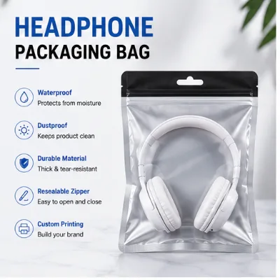 Wireless Earphone Packaging Pouch Matte Zipper Bag Audio Accessories Storage Packaging for Electronics Brand Retail Display