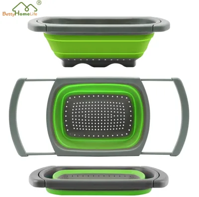 Rectangular Collapsible Colander for Kitchen over the Sink Strainer with Extendable Handles