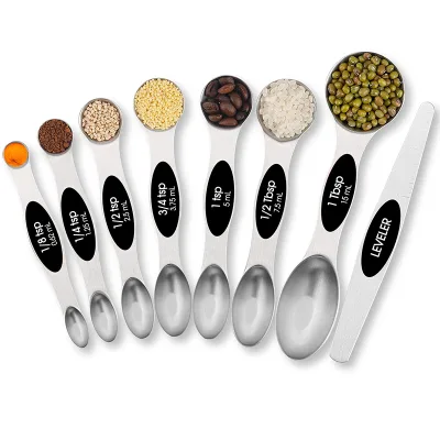 Stainless Steel 8pcs Black Magnetic Measuring Spoons Set Dual Sided