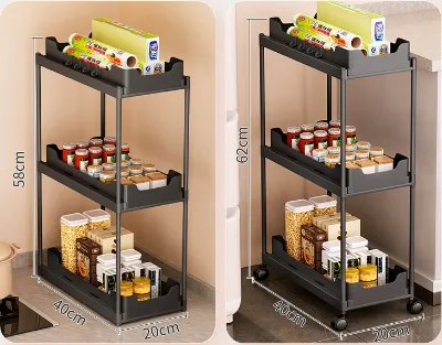 Kitchen Storage Rack Cart Bathroom Movable Shelf With Wheel Room Gap Slim Holder Assemble Plastic Slide Organizer