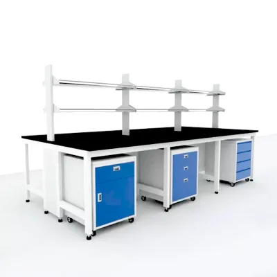 Factory Customized Power Supply Lab Bench Durable Biology Epoxy Resin Laboratory Lift Table With Shelf