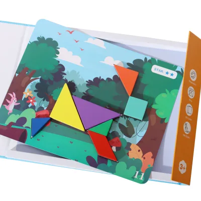 Colorful Educational Tangram Puzzle Game Book Magnetic Wooden Tangram Puzzle for Kids