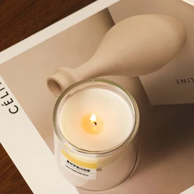 Hand Poured Soy Wax Scented Candle Transparent Double Glass Container Custom Branding for SPA Relax