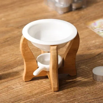 Electric Bamboo Wax Melt Burner Wooden Ceramic Porcelain Essential Oil Warmer