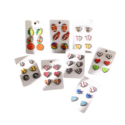 Cartoon Creative Fashion Stud Earrings Series Baseball Basketball Soccer Wooden Good Design Sports High Quality Cute Unisex