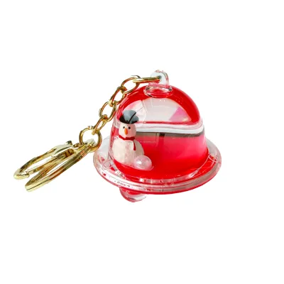 Spaceship Shape Compact Keychain Custom Liquid Color Snow Man Figure Suitable for Christmas Home Decoration Gift for Friends