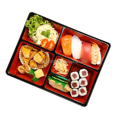 2024 New Lacquer Japanese Bento Box with Five Divided Compartments Lunch Box Rectangular Bento Box