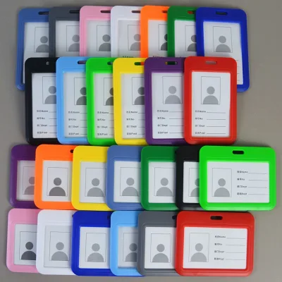 Double side transparent ID card work permit sliding cover hard card holder chest plastic card holder