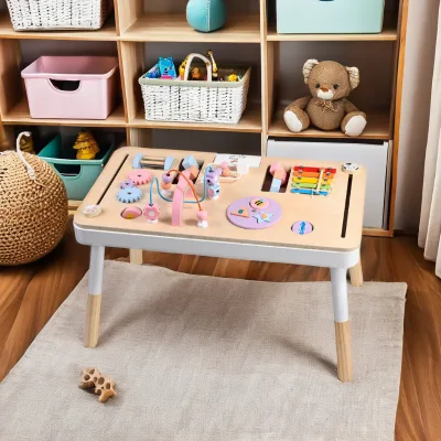 Wooden Multi-function Toy Table 6 Function in One Montessori Busy Board Table for 1 to 3 Year Old Boys Girls Toddler