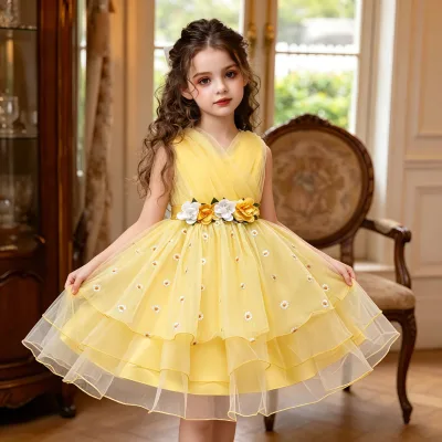 Children's Dress, Flower Girl Princess Dress, Children's Performance Group Performing Sleeveless Fluffy Dress