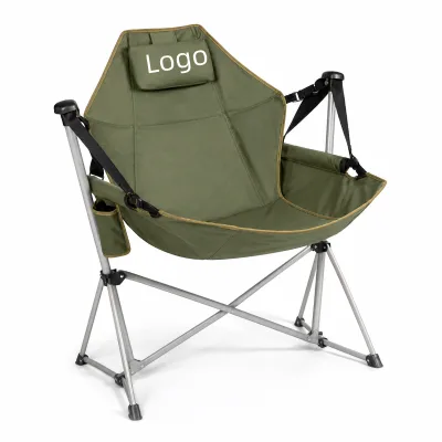 Custom OEM/ODM Oxford Folding Camping Chair Suspended Hanging Moon Chair Garden Head Pillow Side Pocket Outdoor Furniture