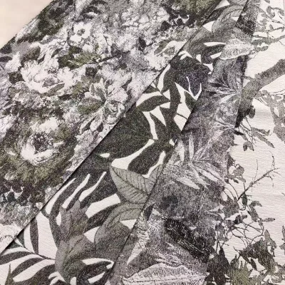 Premium 100% Polyester Woven Botanical Print Jacquard Fabric Luxury Monochrome Floral Leaf Dyed Heavyweight Shrink-Resistant