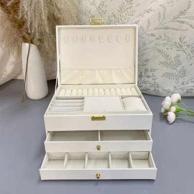 Portable 3-Layer PU Leather Jewelry Organizer with Mirror Travel Storage Display Box