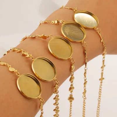 Stainless Steel Cabochon Bracelet Bangle Base Bracelet Blank Findings Tray Bezel Setting Jewelry Findings Materials