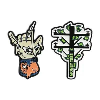 Wholesale Metal Pins Hand Gloves Brooch Cross-Border Cartoon Money Tree Souvenir Metal Accessory Badge Pins for Clothes