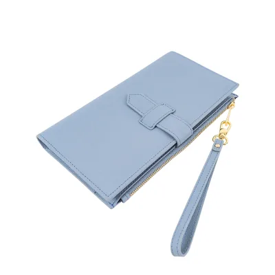 Minimalist Designer Women's Genuine Leather Long Wallet Zipper Geometric Card Holder Money Clip Passport Holder