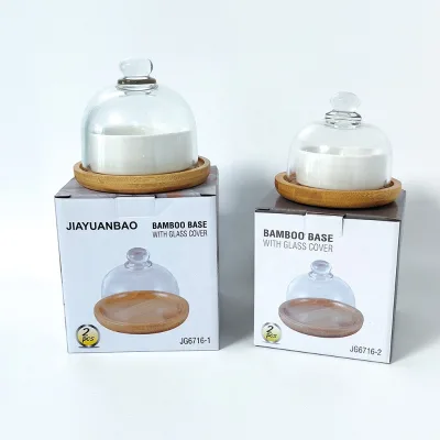 Factory Direct Hotel Catering Clear Domed Butter Dish with Glass Bowl Bamboo Tray Keeps Butter Fresh for Ice Cream Jam Nuts
