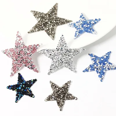Custom logo Color Star Patch With Adhesive Rhinestone 6cm Color Crystal Rhinestone Star Patches for Shoes