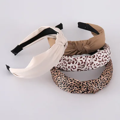 High Quality Leopard Print High Crown Knot Headband for Women Vintage Wide Fabric Hair Accessories