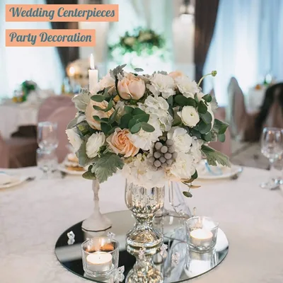 Wedding Centerpiece 8inch Round Mirror Tray Plate for Wedding Table Centerpiece Decoration