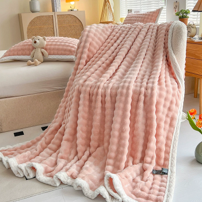 Manufacturer Soft Bubble Blanket Solid Color Custom Pattern Coral Fleece Blanket Luxury Throw Blanket
