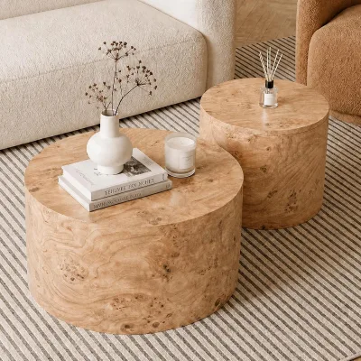 Coffee Table Set of 2, Modern Round Coffee Table with Non-Slip Feet,Wooden Circle Accent Tables for Small Spaces