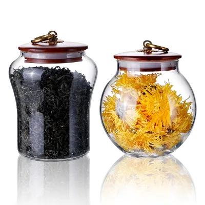 Very Hot Sale!New Design Loose Tea Storage Glass Jar Spice Canister Condiment Tank With Bamboo Lids For Kitchen office home use
