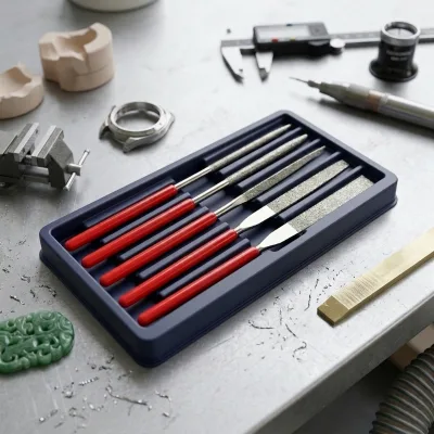 Mini Diamond File Set 5pc 100mm Half-Round & Flat Needle Files for Jewelry Wood Glass Polishing