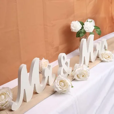 Large White Mr & Mrs Wooden Letter Sign for Wedding Table Just Married Banner Decorations for Party or Home Anniversary