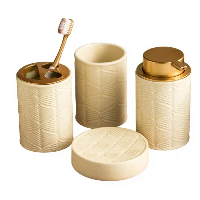 For Product Bathroom Toiletries Set Gargle Cup Supplies Four-Piece Leaf Pattern Home Decorative Holiday Gift Set