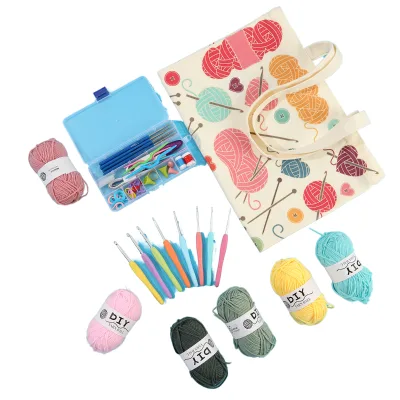 Worldwide Cross-border Beginners 76-Piece Square Knitting Tools DIY Set with Hand-Knitted Wool Storage Bag Canvas Material Yarn