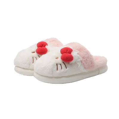 New Sanrioed Plush slippers Kawaii Anime Hello Kt Kuromi Cinnamoroll Thick Bottom Home Warm Kids Shoes Slide Slipper