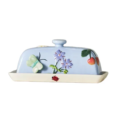 Ceramic European Butter Dish with Lid for Countertop Cream Cheese Container Storage Keeper