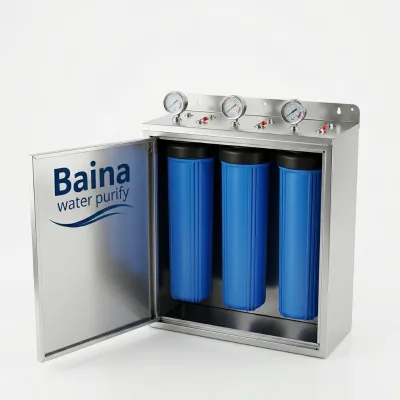 20" Big Blue 3 Stage Water Filter System - 3 Pressure Gauges - Metal Cabinet - 1 Inch BSP Thread - AU Stock & High Flow