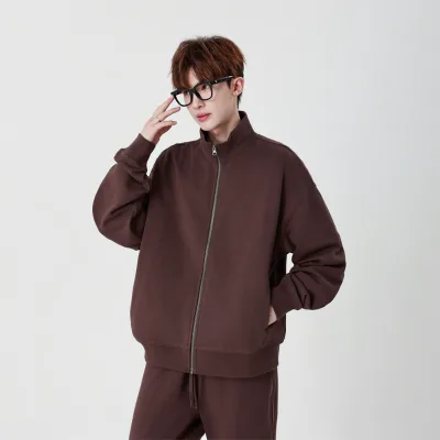 Custom Unisex Men's Varsity Jacket Embroidery Logo Knitted Plus Size Turtleneck Zipper 100% Cotton Breathable Eco-Friendly