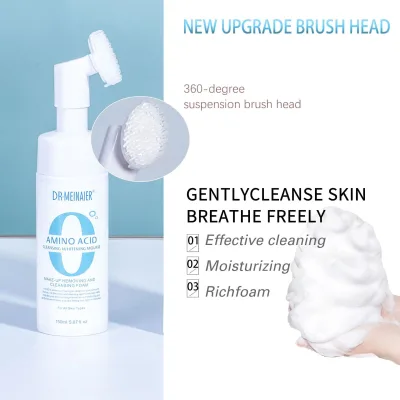 Organic Vegan Amino Acid Foam Facial Brush Head Whitening Moisturizing Cleanser Anti-Aging Deep Pore Cleansing Removes Dirt Acne
