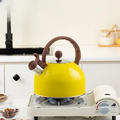 Fast Dispatch Tea Pot Water Induction Cooker Gas Stove Compatible Minimalist Yellow Stainless Steel Whistle Teapot 2.5L
