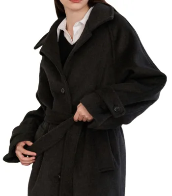 British Luxury Ladies Coat New Fashion Vintage Style High Quality Woolen Single Breasted Winter Elegant Long Trench Top Black