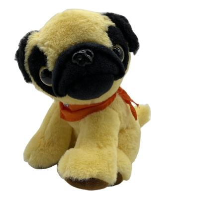 Wholesale Brown Stuffed Animal Pug Plush Dog Cartoon Custom Logo Collar Puppy Dog Soft Plush Toys