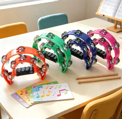 Tambourine Plastic Outer Ring Double Row Cymbals Thick Handle Orff Percussion Instruments TW20Y