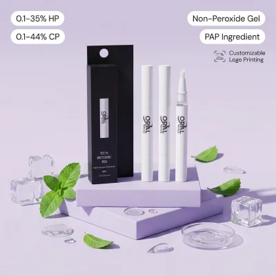 OEM Logo Window Color Box Package Custom HP/CP/PAP Non-Peroxide 2ml Teeth Whitening Gel Pen with Custom Shell Color