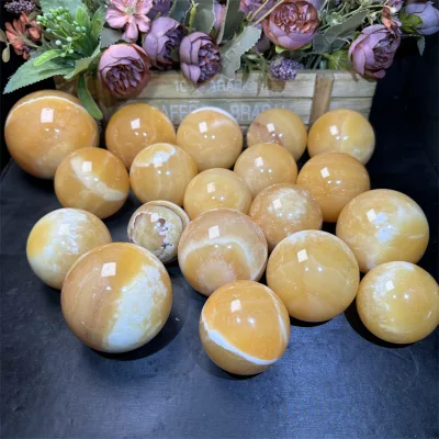 New Arrival Nature Crystal Sphere Healing Stone Fengshui Orange Yellow Calcite Spheres for Sale