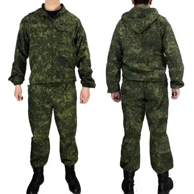 Mens Tactical Camo Suit Set with Hooded Jacket and Cargo Pants for Outdoor Camping Training