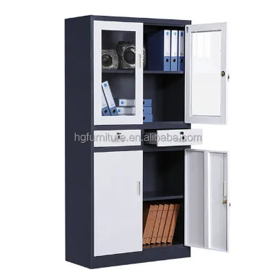 High Quality Steel Half Glass Display Cupboard 2 Drawers Commercial Office File Cabinet for School Workshop Gym Metal Office