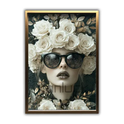 A Floral Reverie in Monochrome Beauty Woman Art Print on Oil Medium Digital Printing Canvas Painting Art 40x50cm Hot Selling