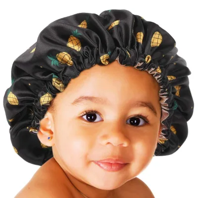 Adjustable Baby Satin Bonnet Silky Double Layer Hair Bonnet Cute Pattern Satin Bonnet for Baby