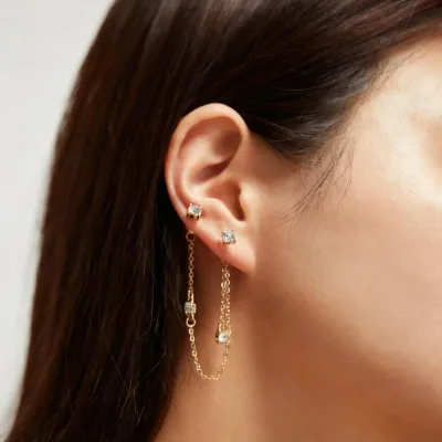 2026 New Hot Selling Fashion Rhinestone Chain Earrings Simple Women's Earrings Tassel Ear Studs Jewelry Set for Women