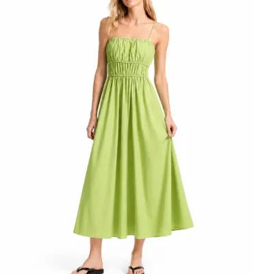 Custom Womens Spaghetti Strap Maxi Dress Ruched Bodice a Line Summer Casual Long Dress OEM ODM Wholesale Apparel